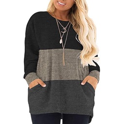 DOLNINE Womens Plus Size Sweatshirts Color Block Long Sleeve Pocket Shirts Tops