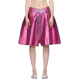 Pink Foil Coated Denim Shorts 241038F088001