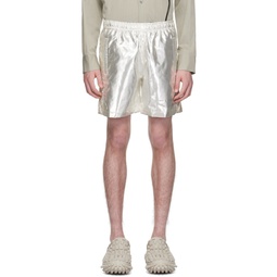 Silver Embroidered Shorts 241038M193006