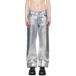Silver Foil Coated Jeans 241038F069002