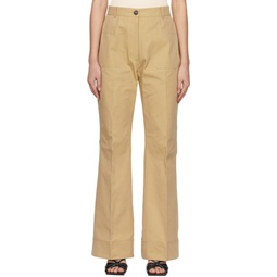 Beige Cotton Patch Pocket Flared Trousers 221520F087003