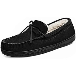 DREAM PAIRS Mens Moccasin Slippers Fuzzy Plush House Shoes Indoor Outdoor Fleece Lining Loafers