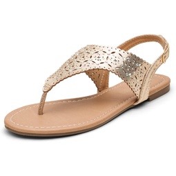 DREAM PAIRS Womens Rhinestone Casual Wear Cute Gladiator Flat Sandals Beach Dressy T-Strap Thong Sandals