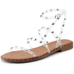 DREAM PAIRS Womens DFS211-NEW Clear Transparent Studded Gladiator Strappy Flat Sandals with Ankle Strap Open Toe for Summer Size 5.5