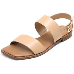 DREAM PAIRS Womens Summer Casual Dressy Cute Flat Sandals Comfortable Sexy Square-Toe Fashion One Band Strappy Shoes Wide Width