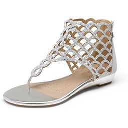 DREAM PAIRS Womens Jewel Rhinestones Design Ankle High Flat Sandals