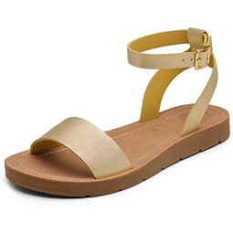 DREAM PAIRS Women’s One Band Ankle Strap Buckle Flat Sandals