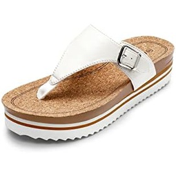 DREAM PAIRS Womens Summer Cute Platform Thong Sandals, Arch Support Beach Flip Flops with Cushion Memory Foam and Adjustable Leather Buckle