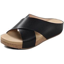 DREAM PAIRS Womens Cork Slide Sandals Slip on Open Toe Cute Platform Criss Cross Flat Sandals for Summer