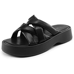 DREAM PAIRS Women s Summer Comfortable Cushion Slip-on Dressy Slides, Cute Platform Puffy Sandals with Criss Cross Strappy