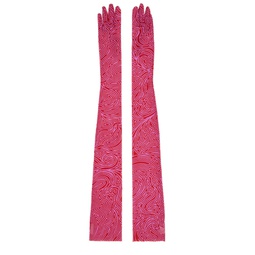 Red   Pink Printed Mesh Gloves 241358F012000