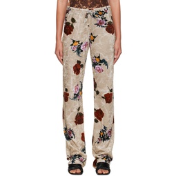 Beige Floral Trousers 232358F087001
