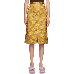 Gold Floral Midi Skirt 232358F092022
