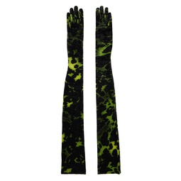 Green   Black Long Crushed Velvet Gloves 222358F012001