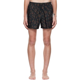 Black Leopard Print Swim Shorts 222358M208003