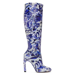 White   Blue Structured Tall Boots 222358F115004