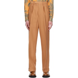 Tan Pleated Trousers 231358M191042