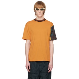 Orange Patchwork Sleeve T Shirt 231358M213037