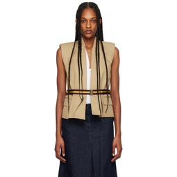 Beige Belted Vest 241358F063000