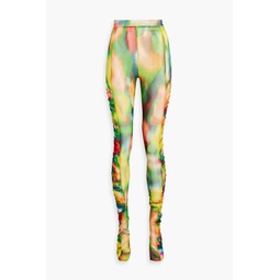 Ruched tie-dyed mesh leggings