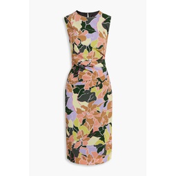 Pleated floral-print crepe dress