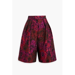 Pleated floral-jacquard shorts