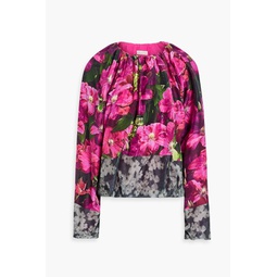 Floral-print silk and cotton-blend satin top