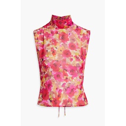 Cape-effect floral-print silk-georgette top