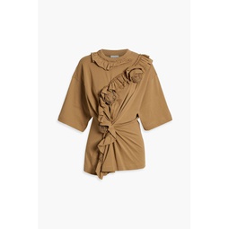 Appliqued ruffled cotton-jersey top
