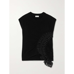 DRIES VAN NOTEN Cropped macrame and crochet-trimmed gathered cashmere top