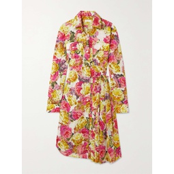 DRIES VAN NOTEN Pleated belted floral-print cotton-poplin wrap dress
