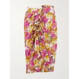 DRIES VAN NOTEN Asymmetric ruffled floral-print cotton-poplin skirt