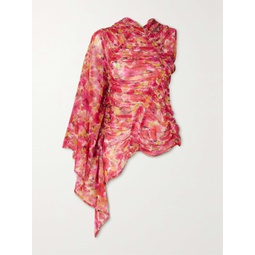 DRIES VAN NOTEN One-sleeve ruched floral-print silk-chiffon top