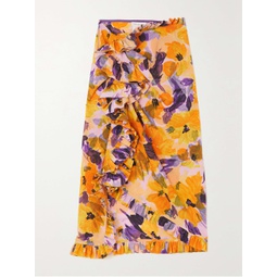 DRIES VAN NOTEN Wrap-effect ruffled floral-print crepe skirt