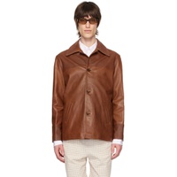 Brown La Veste Cuir Graine Leather Jacket 241572M181000