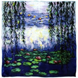 Dahlia Womens 100% Luxury Square Silk Scarf - Claude Monets Paintings