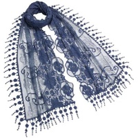 Dahlia Womens Evening Scarf - Floral Lace Embroidered Design