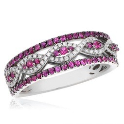 14kt white gold ruby ring features 0.56ct of rubies and 0.15ct of diamonds