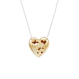 14kt yellow gold heart shaped pendant with star, moon, and heart featuring 0.05 cts of round diamonds