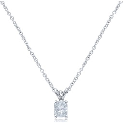 14kt white gold solitaire pendant containing 0.70 ct radiant cut clarity enhanced diamond