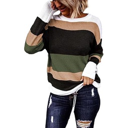 Dokotoo Fall Sweaters Round Neck Striped Cute Winter Pullover Sweaters for Women Trendy 2023 Drawstring
