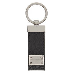 Black Calfskin Logo Tag Keychain 241003M163004