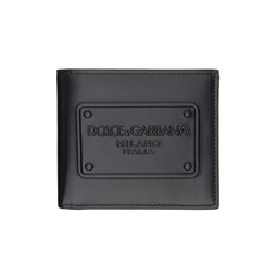 Black Calfskin Raised Logo Wallet 241003M164006