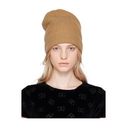 Beige Ribbed Beanie 232003F014001