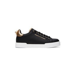 Black Nappa Calfskin Portofino Lettering Sneakers 241003F128009