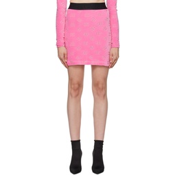 Pink Flocked Miniskirt 231003F090005
