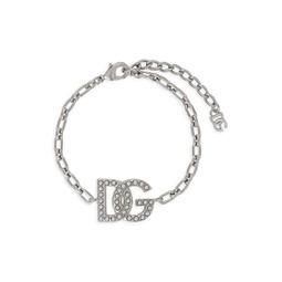 Brass & Imitation Pearl Logo Chain Bracelet