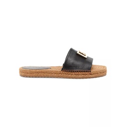 Logo Leather Flat Espadrille Sandals