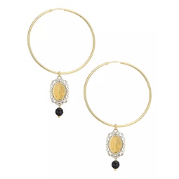 Sicily Two-Tone 18K Gold & Black Jade Hoop Earrings
