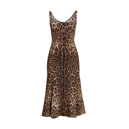 Leopard-Print A-Line Midi-Dress